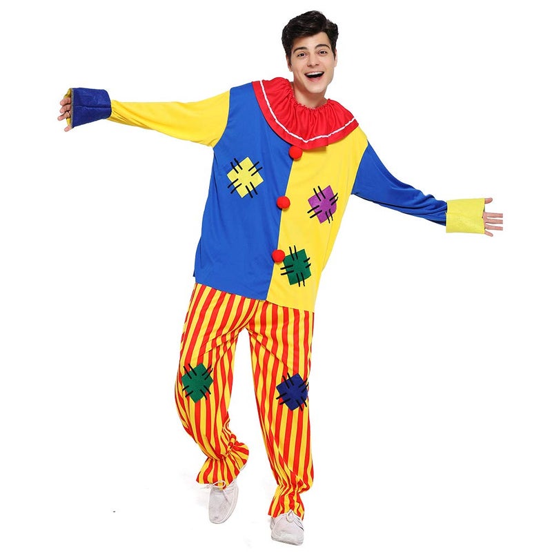 EraSpooky Adult Circus Clown Costume Colorful Suit Halloween Party Joker Role Play - Image 1